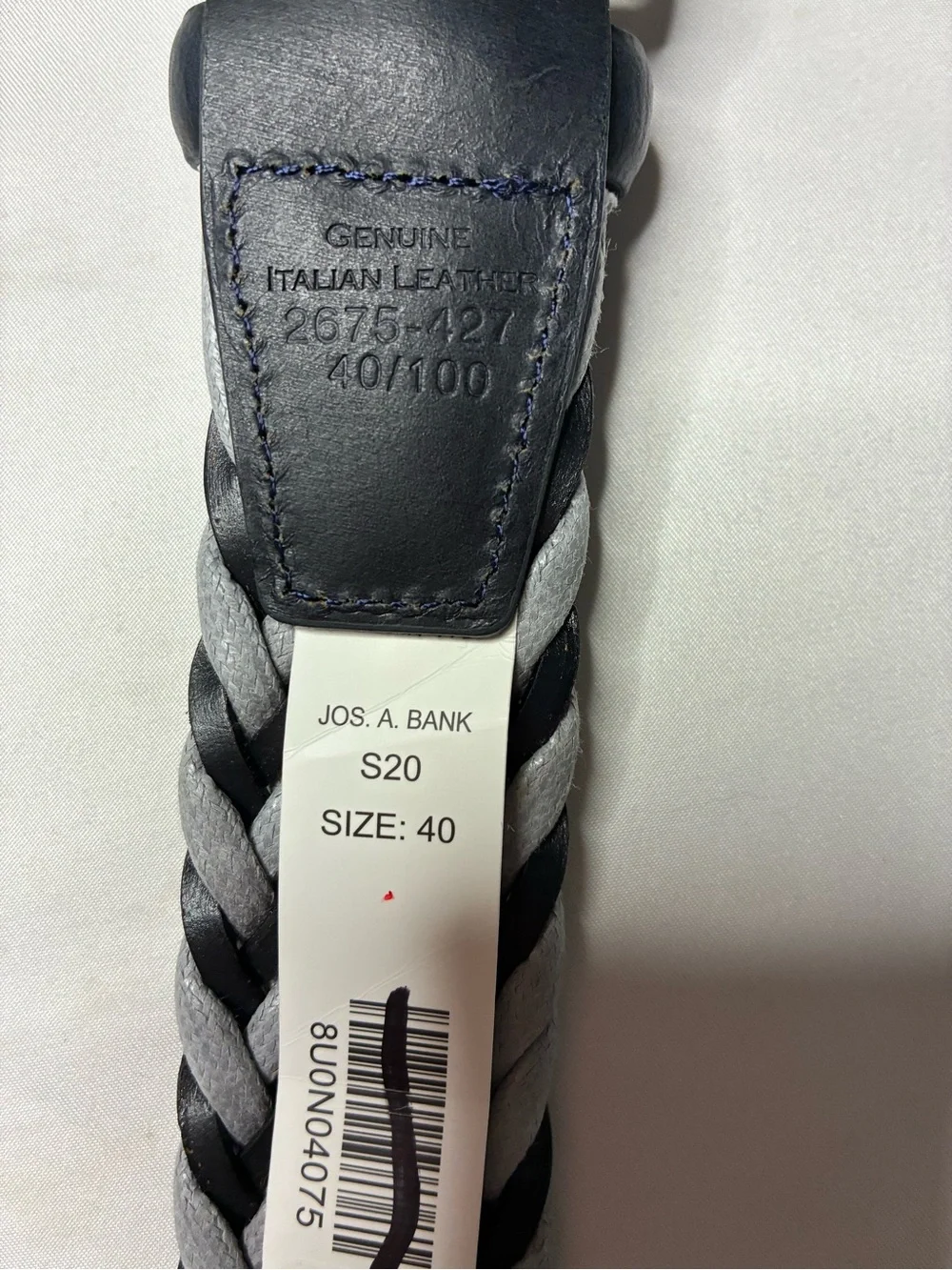 Jos A. Bank New Men's Gray Black Leather Size 40 Italian leather Braided Woven